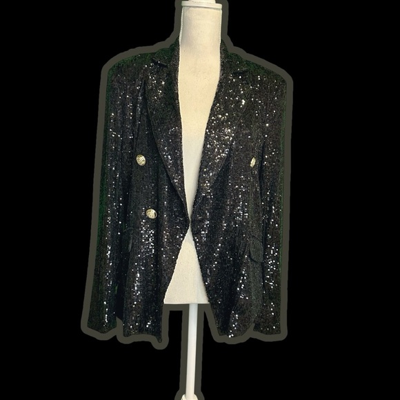 NWT Alexia Admor ‘Abbi’ Shimmering Sequined Blazer in Black Size 8 - Picture 1 of 16